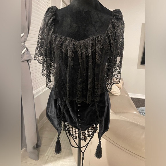 Recollections Tops - Recollections gothic lace corset velvet beaded blouse top S